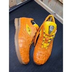 Fennix Italy Orange Crocodile Mens Sneakers Jewel Eyes Size 8 Rare Exotic